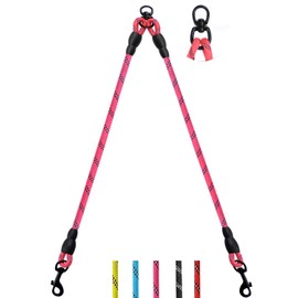 DDSCOLOUR Double Dog Leash Coupler, No Tangle 360° Swivel Reflective Double Lead Dual Two Dog Lead Splitter, fo Fits Small Medium Large Dogs,30 inch（Diameter:0.8-1.2cm),Pink