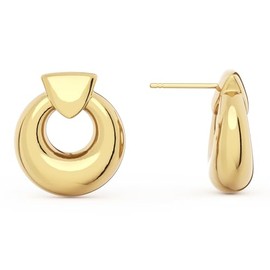 Mesurely 14K Gold Plated Chunky Drop Dangle Door Knocker Earrings for Women, Trendy Geometric Gold Statement Earrings Simple Everyday Jewelry Gifts