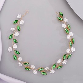 Chargances Bride Flower Rhinestone Headband Wedding Green Crystal Hair Vine Bridal Prom Hair Accessories for Women and Girls (Green)