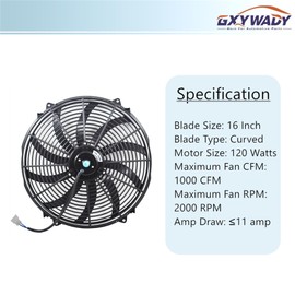 GXYWADY 16 inch Electric Radiator Fan Power 3000 CFM Thermostat Wiring Switch Relay Kit Black