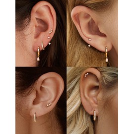 14K Gold Plated Hoop Earrings for Women Hypoallergenic - Dainty Stud Earrings Trendy Dangle Small Huggie Cartilage Earring Stacks Jewelry Water Drop