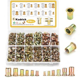 Kadrick Rivet Nut Kit, 810pcs SAE & Metric Rivet Nut Assortment Kit Galvanized Carbon Steel Flat Head Threaded Insert Nuts, Sizes 6-32 8-32 10-24 1/4"-20 5/16"-18 3/8"-16 M3 M4 M5 M6 M8 M10