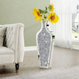 SHYFOY Tall Mirrored Floor Vase 28 inch High, Silver Crushed Diamond Decorative Tall Vases for Floor Decor, Large Glass Floor Vase for Home, Living Room, Kitchen, Office