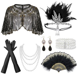 FEYIR 1920s Flapper Accessories Set Gatsby Headband Roaring Costume 20s Theme Accessories for Women