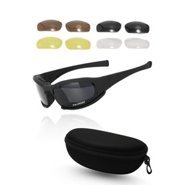 MO FACTORY Sunglasses, Motorcycle Goggles, Polarized, Includes 4 Interchangeable Lenses, Glare Reduction, Anti-Reflective, Windproof, UV Protection, For Cycling, Touring, Road Bike, Case Included