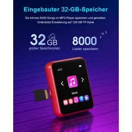 32GB MP3 Player Bluetooth 5.0, HiFi Lossless Sound Music Player with Speaker, Line-in Voice Recorder, FM Radio, 1.8 Inch Full Touch Screen, Support up to 128 GB (with Headphones, Protective Case)
