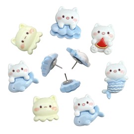 30 pcs Cute Cartoon Cat Push Pins Interesting Cat Drawing Pinss Decorative Thumb Tacks Note Memo Map for Bulletin Board,Photos Wallfor, Cork Board，Office Supplies Push Pins(Blue Cat)