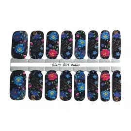 Glam Girl Nails Midnight Flower Garden Nail Polish Strips / Nail Wraps / Nail Stickers