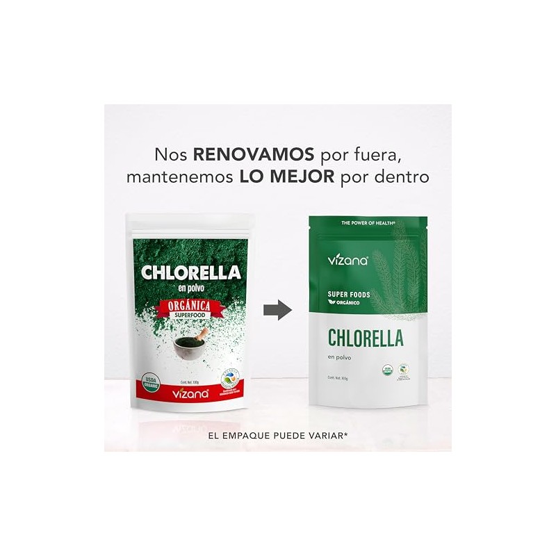 VIZANA NUTRITION | Chlorella Orgánica Certificada USDA en Polvo 100g,