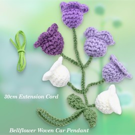 MEAJOO Car Mirror Hanging Accessories, Rear View Mirror Accessories Hanging Decor, Cute Bellflower Hand Knitted Car Pendant Suitable for Key Chains, as Gifts for Women(1 PCS, White & Gradient Purple)