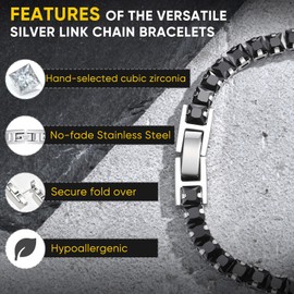 Men's Cubic Zirconia Tennis Bracelet : Sparkling 5A Diamond-liked Link Chain Bracelets,Adjustable Stainless Steel Handchain for Men,Stack Iced Out Rhinestone Jewelry,Gift for Husband,Boyfriend(Black)