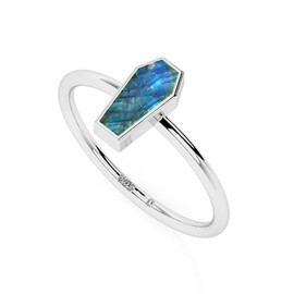LUSTRE AND LIGHT Coffin Shape Natural Labradorite Stackable Rings for Women in 925 Sterling Silver | November Birthstone Jewelry Gifts for Her Birthday, Anniversary, Christmas (Bezel-Set, US-5)