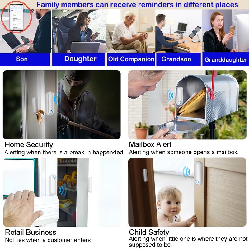 Door Chime with Phone App,WiFi Door Open Contact Sensor Alarm