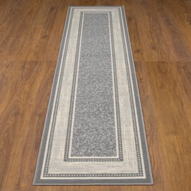 Ottomanson Ottohome Collection Non-Slip Rubberback Bordered Design 2x7 Indoor Runner Rug, 1'10" x 7', Light Gray