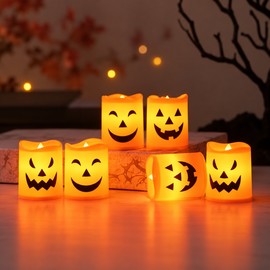 Halloween LED Candle Lights for Party Decor – 6-Piece Jack-O’-Lantern Glow Set for Tabletops & Seasonal Displays