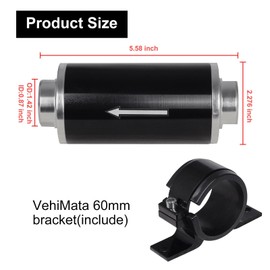 VehiMata Inline Fuel Filter 100 Micron with 6AN 8AN 10AN Adapter&Bracket Clamp 50MM Universal