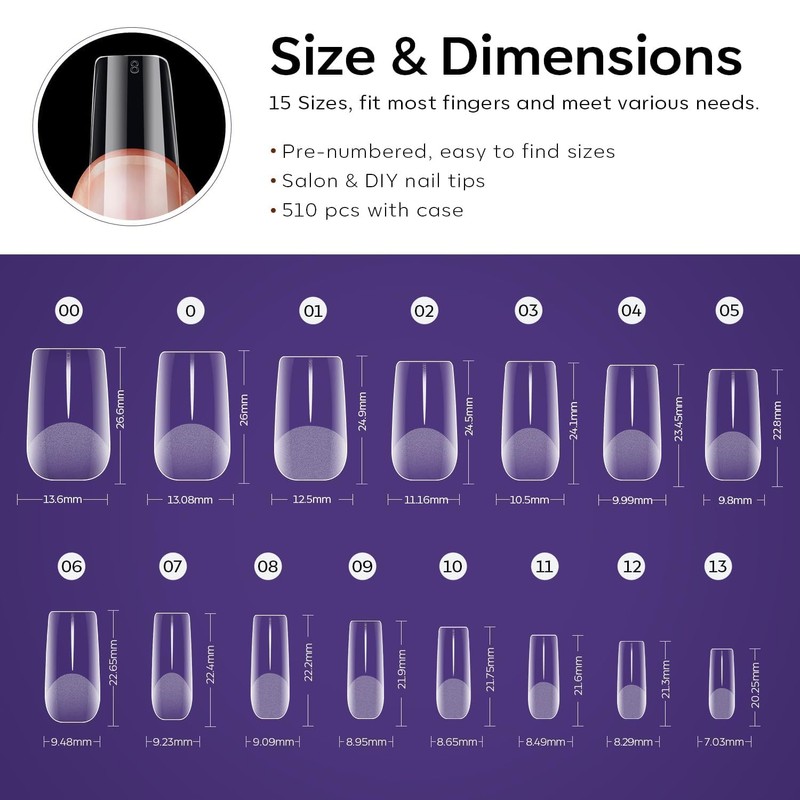 Modelones Nail Tips, 510 Pieces, Full Cover Nail Tips Set,