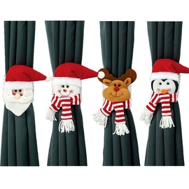 mdgfge Christmas Curtain Buckle Snowman Santa Elk Penguin Curtain Tiebacks Holdback Fastener Cartoon Doll Holder for Home Party Window Decorations Xmas Bottle Topper Ornaments Supplies (4 Pcs)