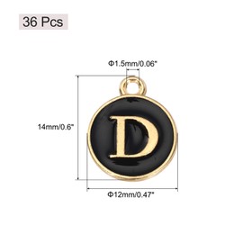 sourcing map 36pcs Pendants Letter Charm Initial Charm Double Sided Enamel Alphabet D for DIY Necklace Bracelet Earrings Jewelry Making Gold & Black
