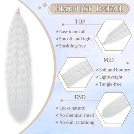 FANLUTYIN 22 Inch Curly Crochet Braiding Hair 3 Packs Ocean Wave Crochet Hair Extensions Deep Wave Synthetic Braiding Hair Curls Hair Twist Water Wave Braided Hair (White, 22 Inch 3 Packs)