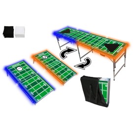 PartyPongTables.com 2-in-1 Denver Football Field with LED Lights 2-in-1 Cornhole Boards & Beer Pong Tailgate Table with Color-Changing LED Glow Lights - Denver Football Field