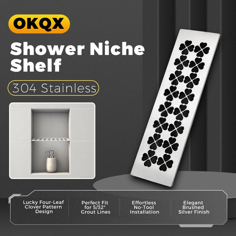 OKQX Shower Niche Shelf - 304 Stainless Steel Brushed Silver
