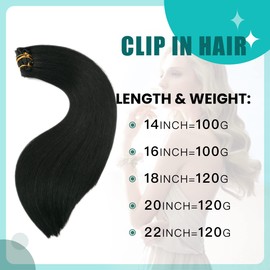 SURNEL Clip in Hair Extensions Human Hair 14 inch 6pcs 100g Silky Clip in Hair Extensions Color #1 Jet Black Clip in Human Hair Extensions(#1,14")