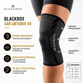 BLACKROX San Antonio V4 Knee Support for Men and Women, Knee Brace for Stabilising Knee & Meniscus, Knee Support for Sports, Football & Training, Black, Size L