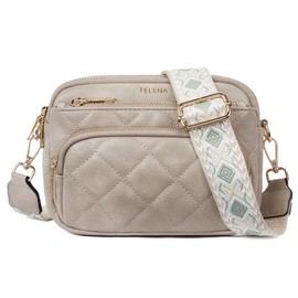 Telena Crossbody Bags for Women Small Crossbody Handbags Quilted Purse with Guitar Strap Crossbody Kindle Purse Gift Shoulder Leather - Color: grey
