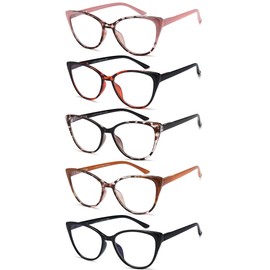 EYEURL 5 Pack Cat Eye Reading Glasses for Women-Blue Light Glasses for Woman Fashion Readers with Spring Hinge Computer reading glasses.1.75