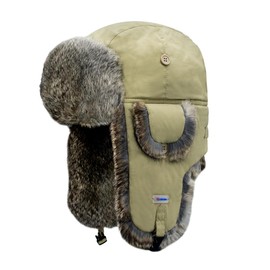 Winter Trapper Hat,100% Rabbit Fur Russian Ushanka Aviator Hunting Ski Hat Winter Hat with Ear Flaps (US, Alpha, Medium, Large, Khaki)