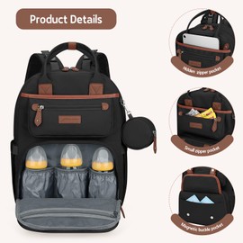 Maelstrom Diaper Bag Backpack,Baby Bag,23L-30L Expandable Diaper Backpack for Mom Dad,Travel Essentials Baby Bag with Changing Pad&Stroller Clips & Pacifier Bag,Black