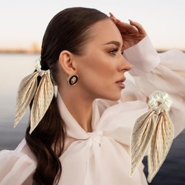 mdgfge 6 Pcs Silky Satin Bow Hair Scrunchies Bohemia Knotted Hair Ties with Long Ribbon Colorful Glitter Satin Hair Bands Elastics Scarf Ponytail Holder Hair Accessories for Women Party Daily Use