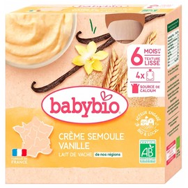 Babybio Semolina Vanilla Cream 6 Months and + Organic 4 Gourds of 85g