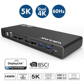 WAVLINK 5K USB C Docking Station Ultra HD Dual 4K Display Dock with 2 × HDMI & DisplayPort, Type C, 6 × USB 3.0 for Windows Mac OS
