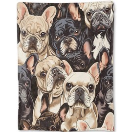 ainori French Bulldog Flannel Blanket - Adorable Frenchie Faces Throw,Gifts for Kids Teens & Dog Lovers, Ultra Soft & Warm,Lightweight, for Couch Bedroom Living Room Modern Decor & Travel 50x60in