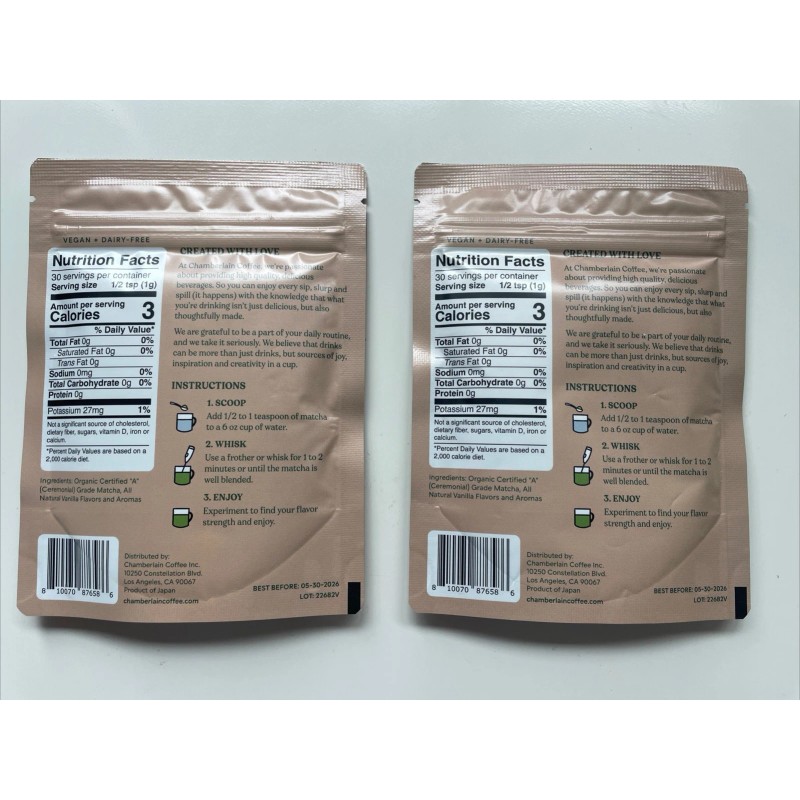 Chamberlain Coffee (2x) Chamberlain Coffee Vanilla Matcha Organic Ceremonial Grade