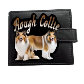 Rough Collie Dog Logo Anti RFID Theft Wallet Black Soft Leather Large Coin Pocket