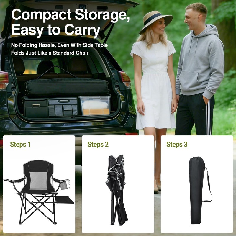 XGEAR 2-Pack Camping Chairs 350LBS Heavy Duty Folding Chair with