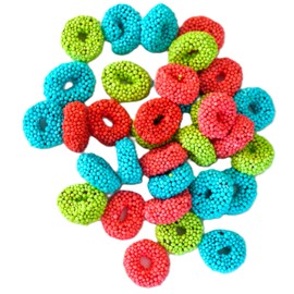 Assorted Sour Fruit Flavored Crunchy Candy Coated Gummy Candy Rings - 1 lb of Blue Raspberry Watermelon Green Apple Chewy Sweet Treats in Reasealable Bag