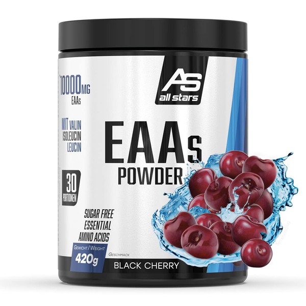 All Stars EAA Powder Black Cherry I Amino Acids High Dose I 420 g Powder with 10,000 mg EAAs per Serving I BCAA Supplement with L-Leucine + L-Valine + L-Isoleucine I Shake Sugar-Free