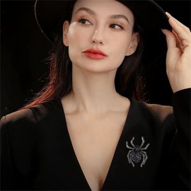 Spider Brooch Pin for Men Women Rhinestone Animal Lapel Brooches Halloween Fashion Costume Accessories Jewelry Gifts (Black)