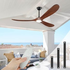 BOOSANT 52" Ceiling Fans with Lights and Remote Control, Outdoor Ceiling Fan with Lights High CFM Quiet 3 Blade Wood Walnut Ceiling Fan, Propreller Ceiling Fan for Patio,Deep Walnut