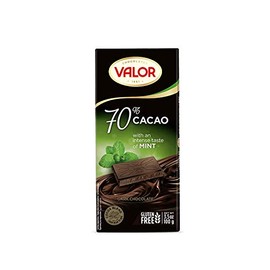 VALOR - GLUTEN FREE Dark Chocolate 70% with Mint - 100gr / 3.52oz bar (6 bars PACK)