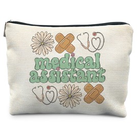 KBRCT Medical Assistant Gifts Makeup Bag for Women, Medical Assistant Week Appreciation Gifts Cosmetic Bag for Purse, Groovy Floral Nurse Makeup Zipper Pouch