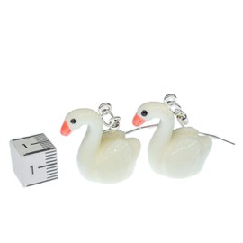Miniblings Swan Earrings Duck Bird Goose Swans White 3D Handmade Fashion Jewellery I Earrings Silver Plated, Cotton