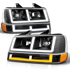 PM PERFORMOTOR [4Pcs] E-Shape LED DRL Headlights+Bumper Lamps Compatible with 03-24 Chevy Express/GMC Savana,Smoked Lens