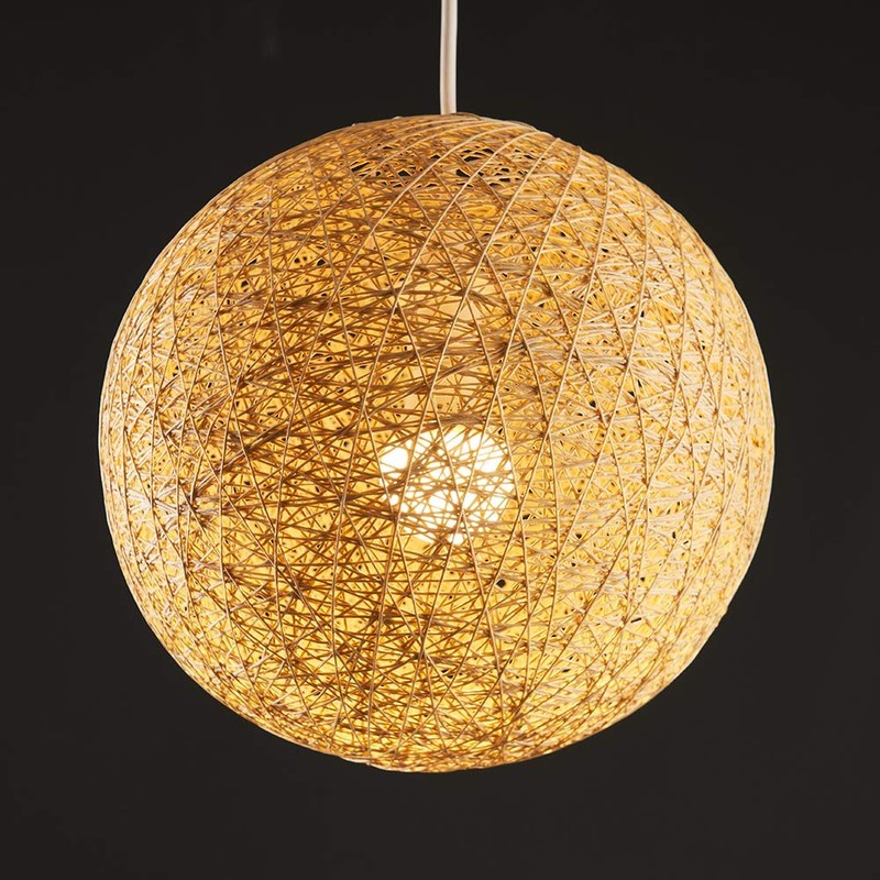 Modern Medium Cream Lattice Wicker Rattan Globe Ball Style Ceiling