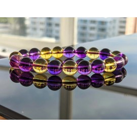 RAYON Amethyst Citrine bead bracelet men 10mm stretch 7, 7.5, 8, or 8.5 inch
