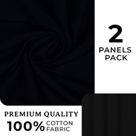 Cotton Curtains Long Durable Grommet with 2 panels 84 Length X 52 Width Inches Black| Sheer Backdrop Window Curtain|Livingroom|Bedroom|Kitchen Decor Soft Pre-Washed Semi Black-out| Shading Drapes